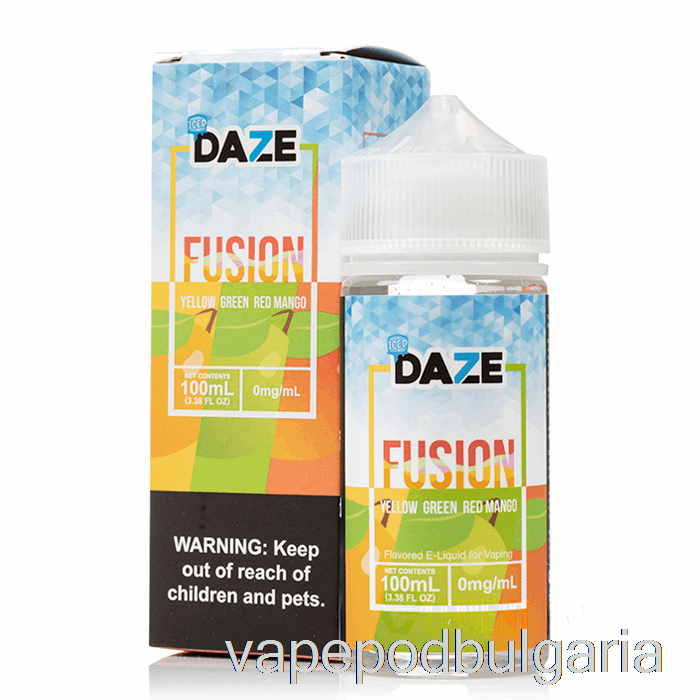 Vape 10000 Дръпки Iced Yellow Green Red Mango - 7 Daze Fusion - 100ml 0mg